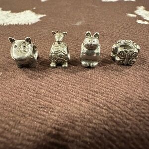 PANDORA Silver Animal Charm Set (4) Dog, Giraffe, Rabbit & Butterfly